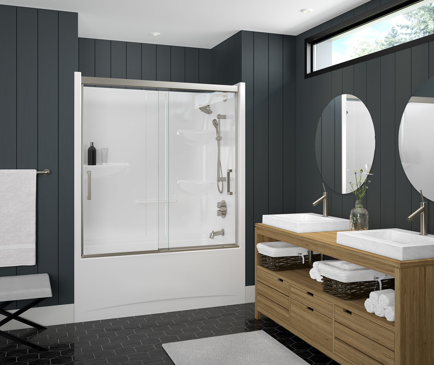Incognito 57 51-54 x 56 ¾ in. 8mm Bypass Tub Door for Alcove Installation with Clear glass in Brushed Nickel - Plumbing Market