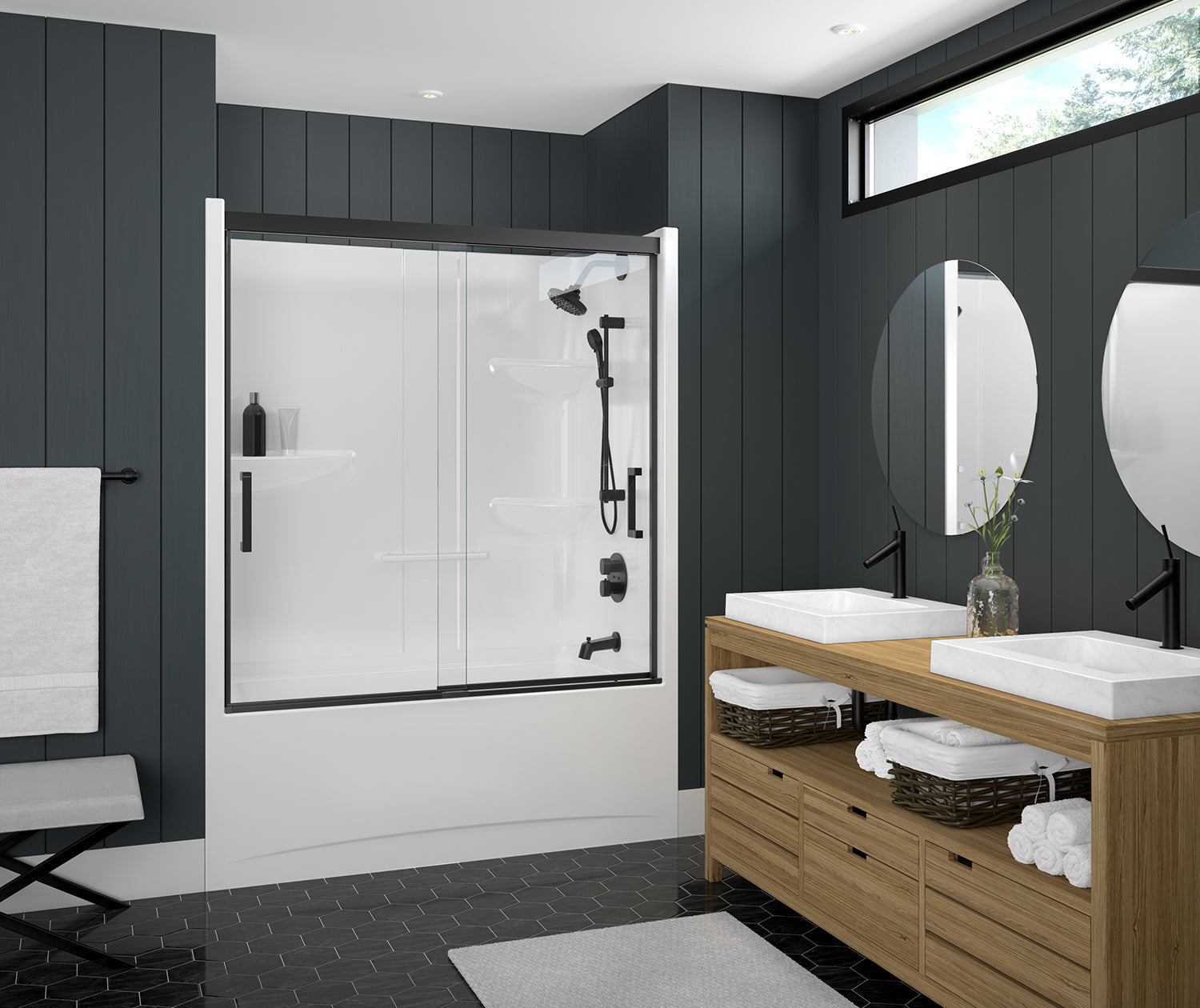 Incognito 57 51-54 x 56 ¾ in. 8mm Bypass Tub Door for Alcove Installation with Clear glass in Matte Black - Plumbing Market