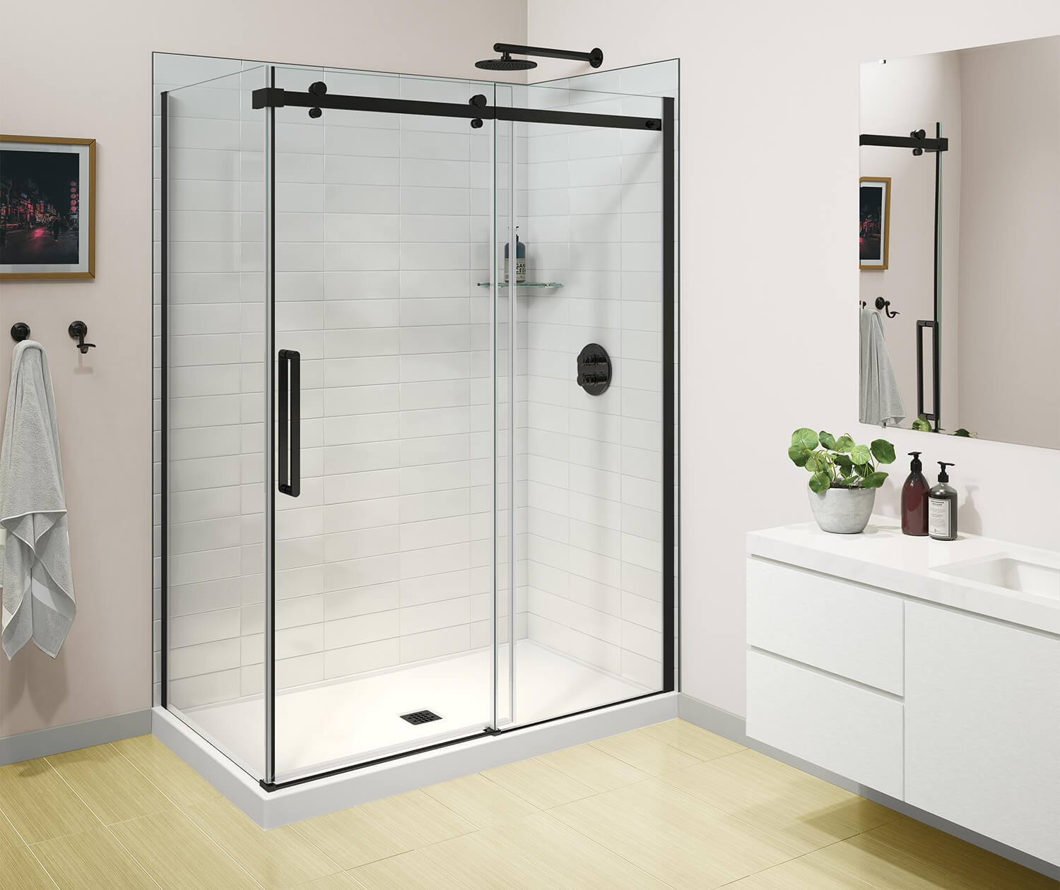 Halo Pro GS 56 ½-59 x 78 ¾ in. 8mm Sliding Shower Door for Alcove Installation with GlassShield® glass in Matte Black - Plumbing Market