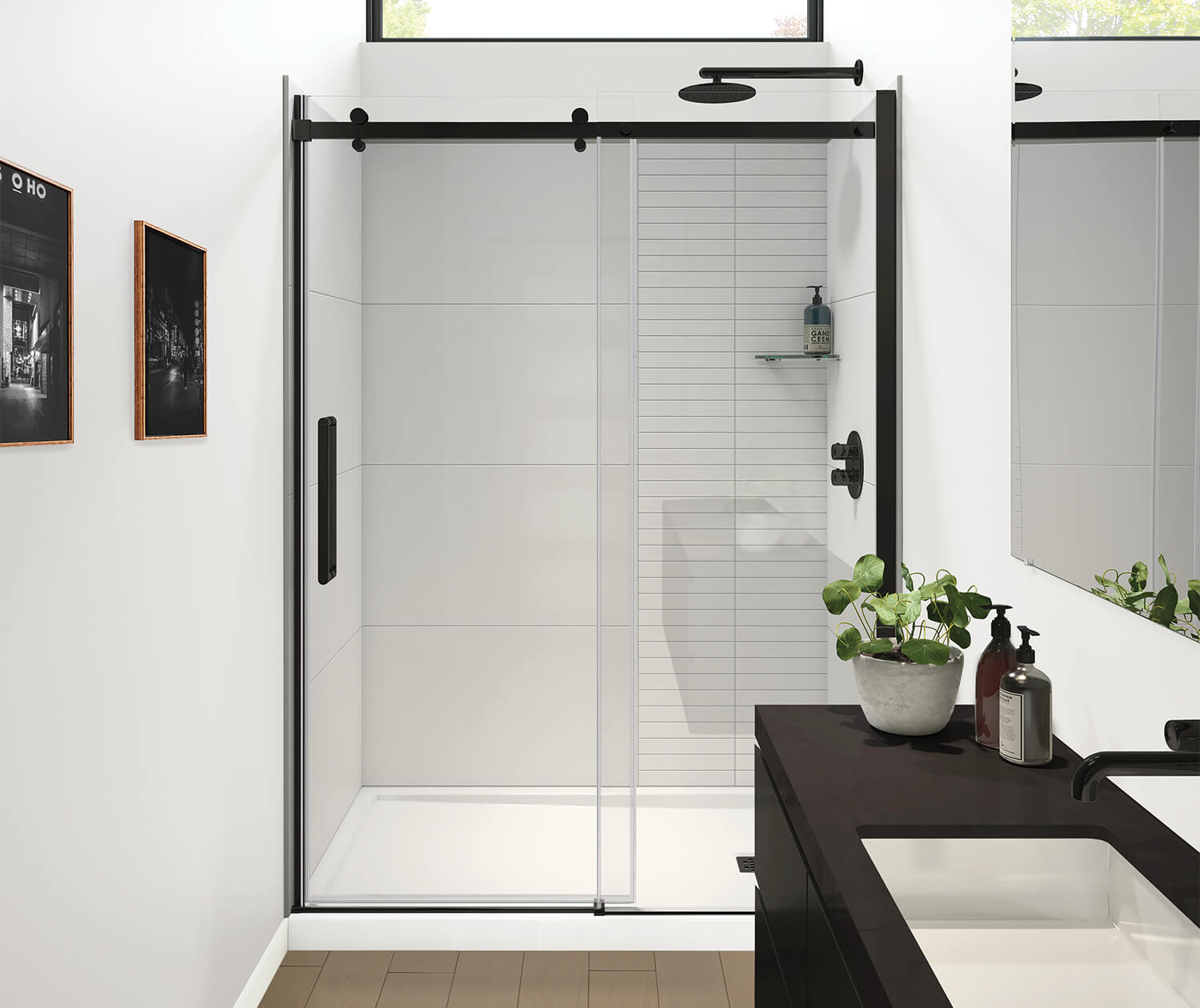 Halo Pro GS 56 ½-59 x 78 ¾ in. 8mm Sliding Shower Door for Alcove Installation with GlassShield® glass in Matte Black - Plumbing Market