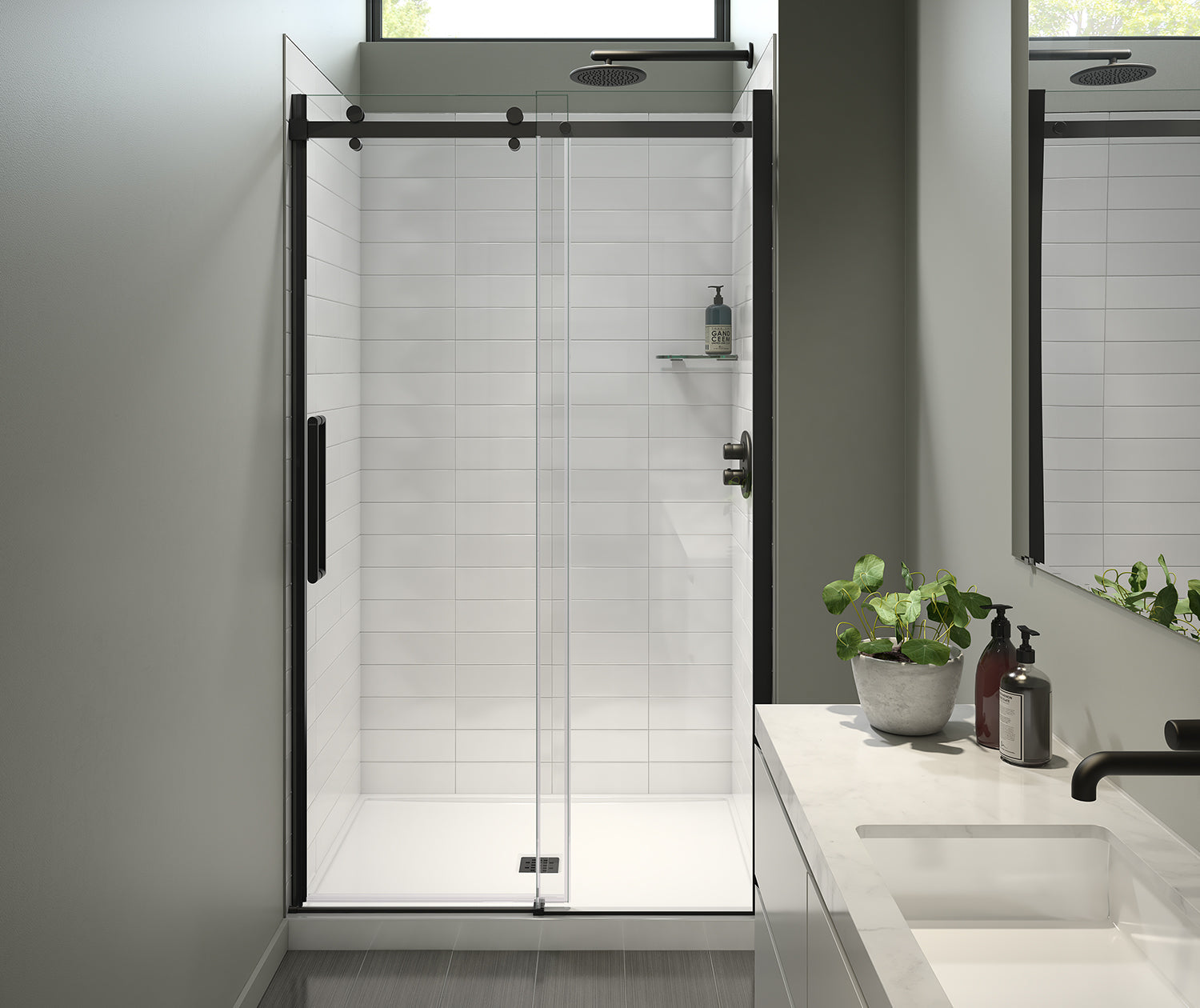 Halo Pro 44 ½-47 x 78 ¾ in. 8mm Sliding Shower Door for Alcove Installation with Clear glass in Matte Black - Plumbing Market
