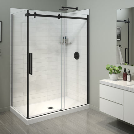 Halo Pro 56 ½-59 x 78 ¾ in. 8mm Sliding Shower Door for Alcove Installation with Clear glass in Matte Black - Plumbing Market
