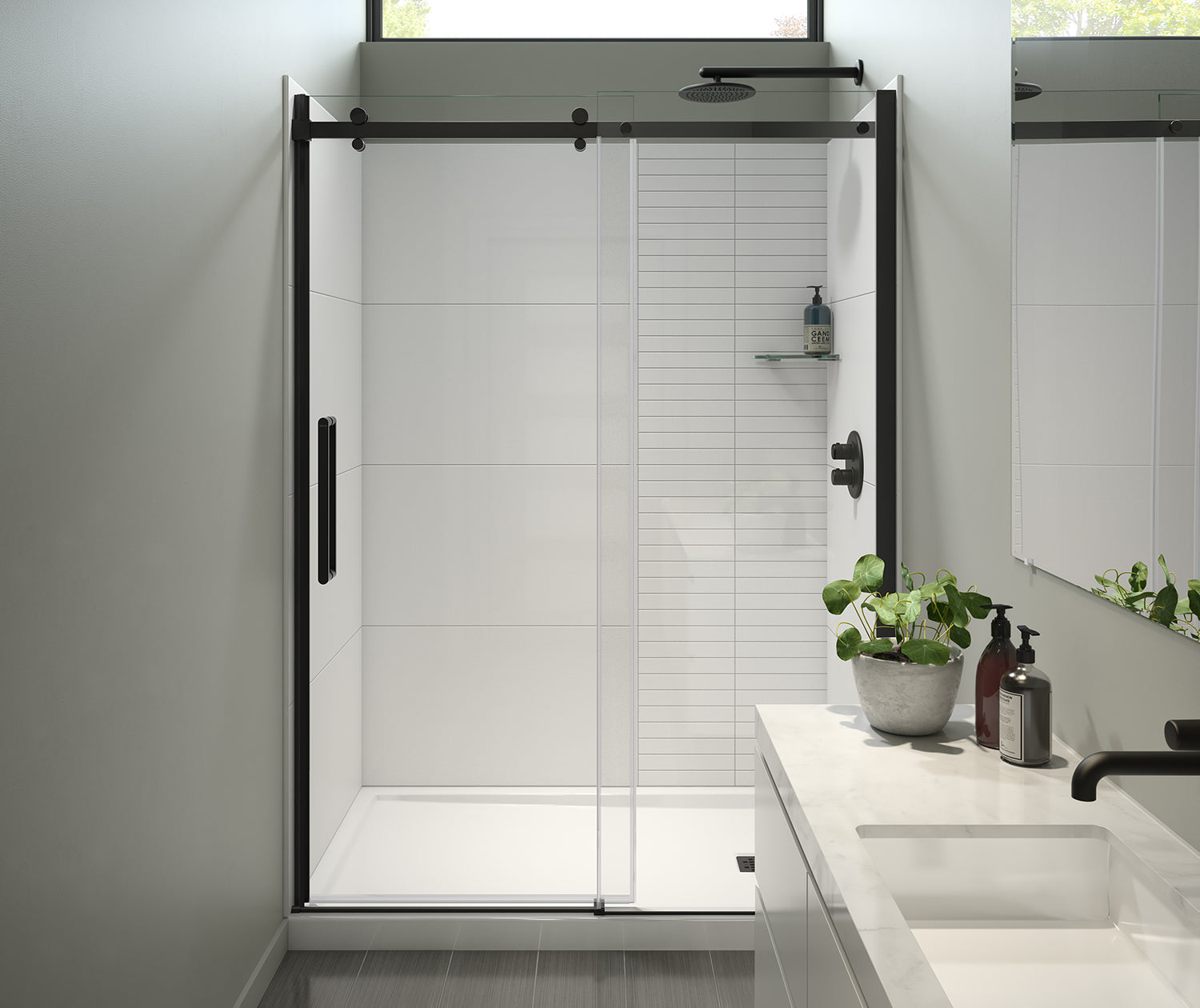 Halo Pro 56 ½-59 x 78 ¾ in. 8mm Sliding Shower Door for Alcove Installation with Clear glass in Matte Black - Plumbing Market