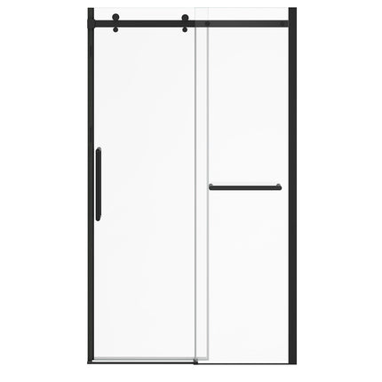 Halo Pro 44 ½-47 x 78 ¾ in. 8 mm Sliding Shower Door with Towel Bar for Alcove Installation with Clear glass in Matte Black - Plumbing Market