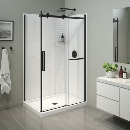Halo Pro 44 ½-47 x 78 ¾ in. 8 mm Sliding Shower Door with Towel Bar for Alcove Installation with Clear glass in Matte Black - Plumbing Market