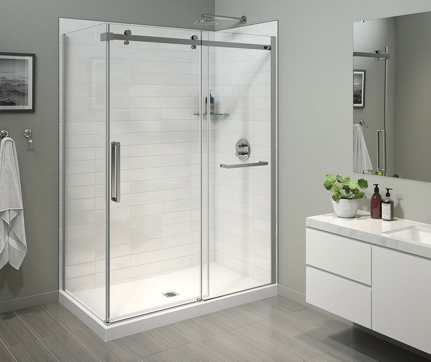 Halo Pro 56 ½-59 x 78 ¾ in. 8 mm Sliding Shower Door with Towel Bar for Alcove Installation with Clear glass in Chrome - Plumbing Market