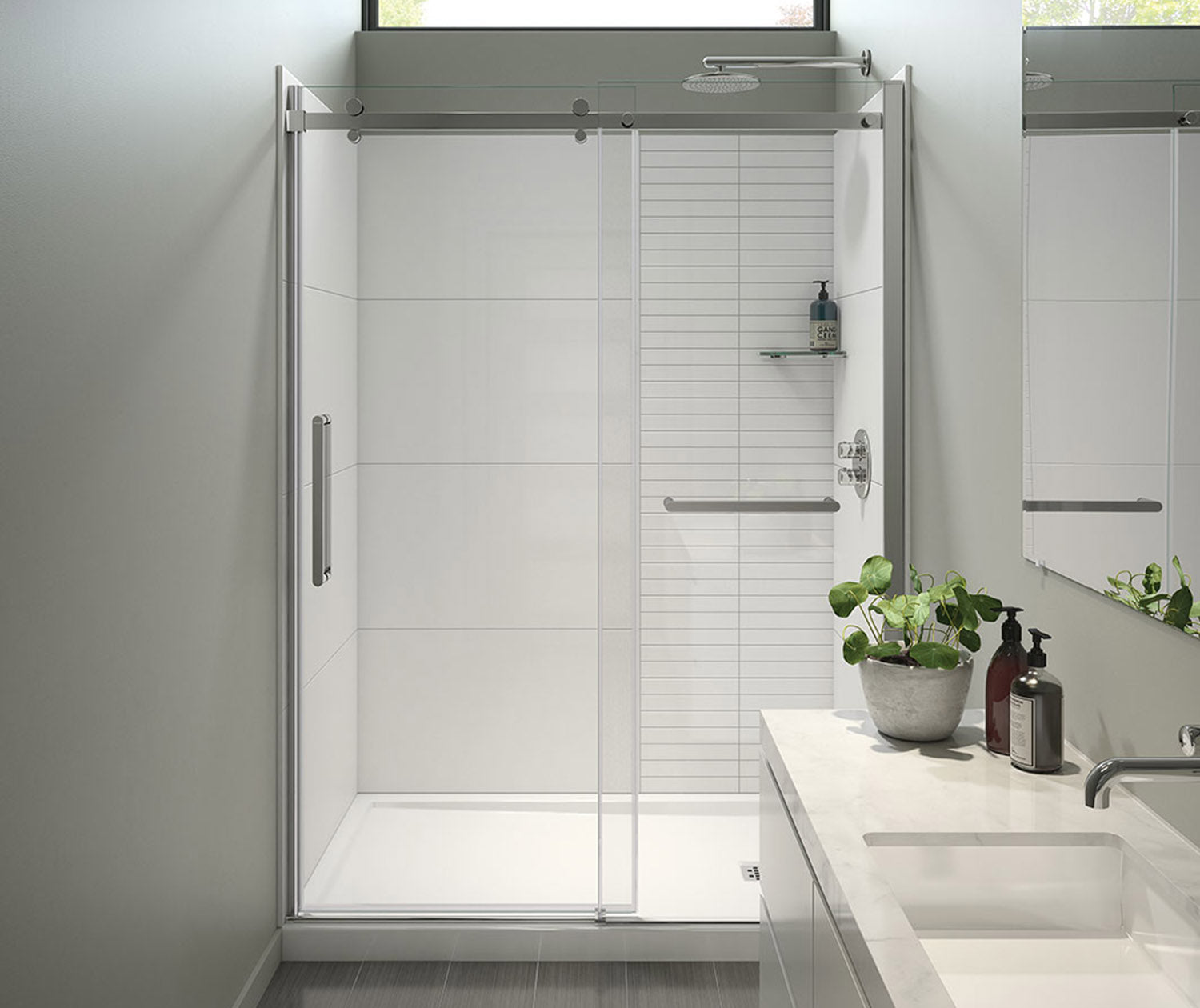 Halo Pro 56 ½-59 x 78 ¾ in. 8 mm Sliding Shower Door with Towel Bar for Alcove Installation with Clear glass in Chrome - Plumbing Market