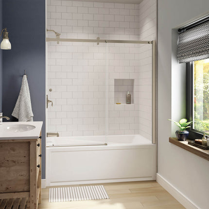 Luminescence 56 ½-59 x 55 ½-57 ½ in. 6 mm Sliding Tub Door for Alcove Installation with Clear glass in Brushed Nickel - Plumbing Market