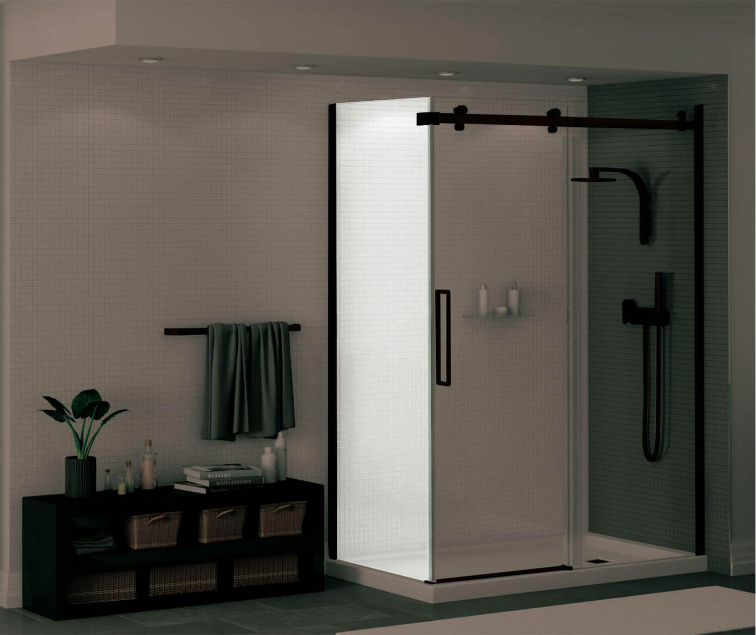 Halo Return Panel for 32 in. Base with Clear glass in Matte Black - Plumbing Market