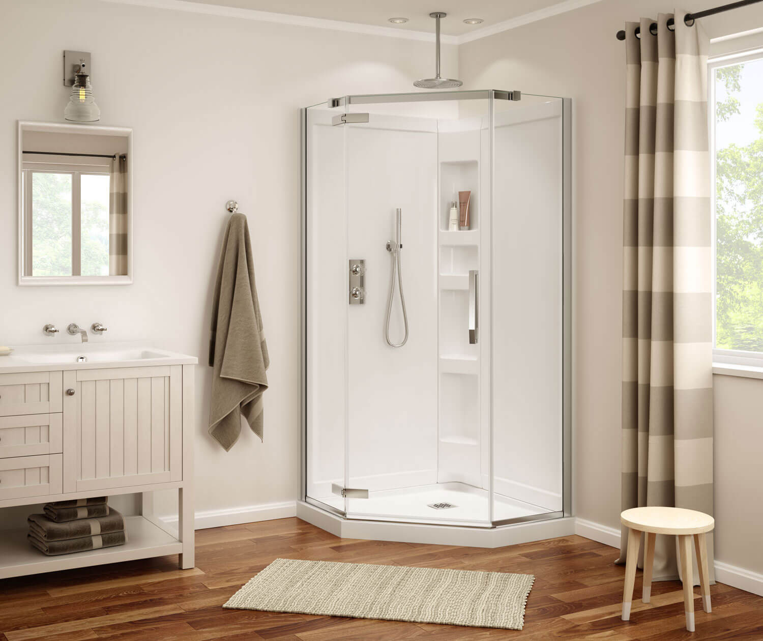 Davana Neo-angle 38 x 38 x 75 in. 8mm Pivot Shower Door for Corner Installation with Clear glass in Chrome - Plumbing Market