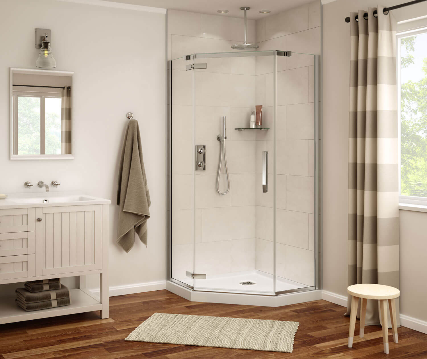 Davana Neo-angle 38 x 38 x 75 in. 8mm Pivot Shower Door for Corner Installation with Clear glass in Chrome - Plumbing Market