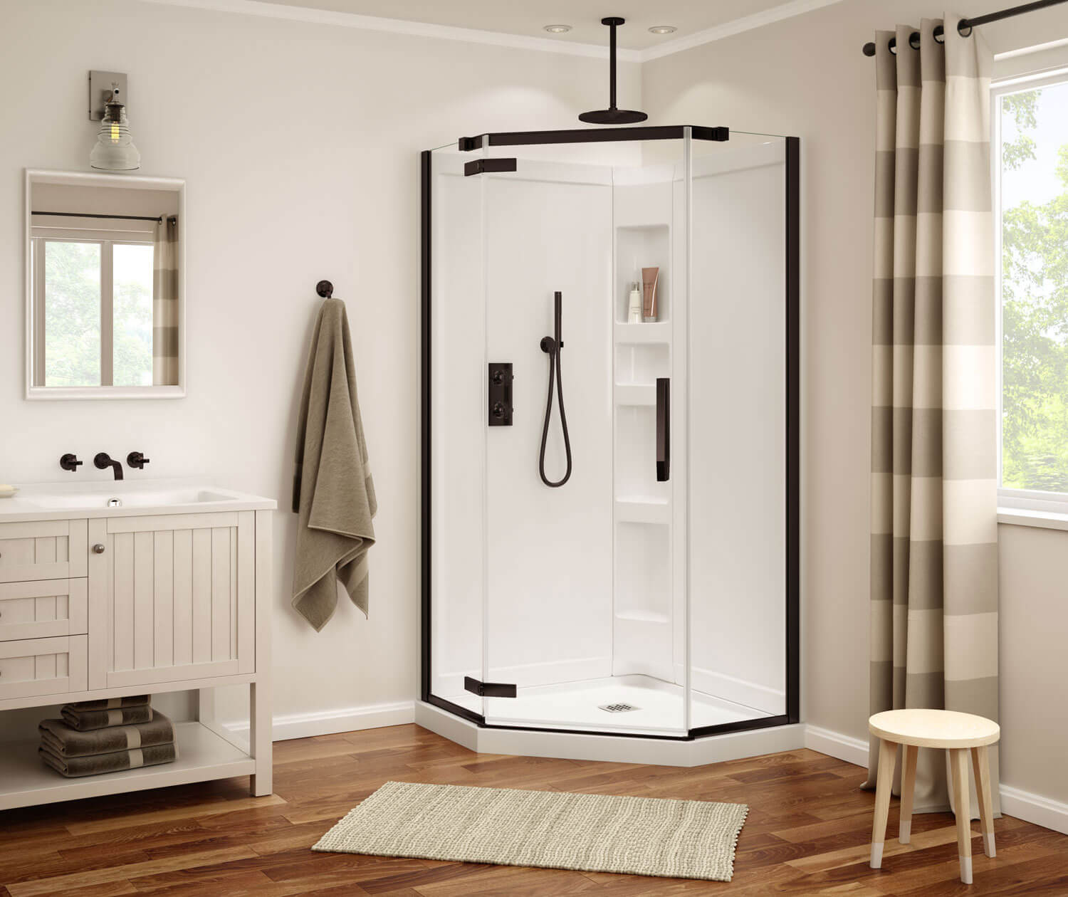 Davana Neo-angle 38 x 38 x 75 in. 8mm Pivot Shower Door for Corner Installation with Clear glass in Dark Bronze - Plumbing Market