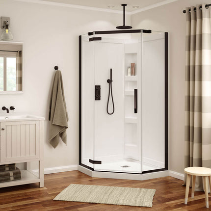 Davana Neo-angle 38 x 38 x 75 in. 8mm Pivot Shower Door for Corner Installation with Clear glass in Dark Bronze - Plumbing Market