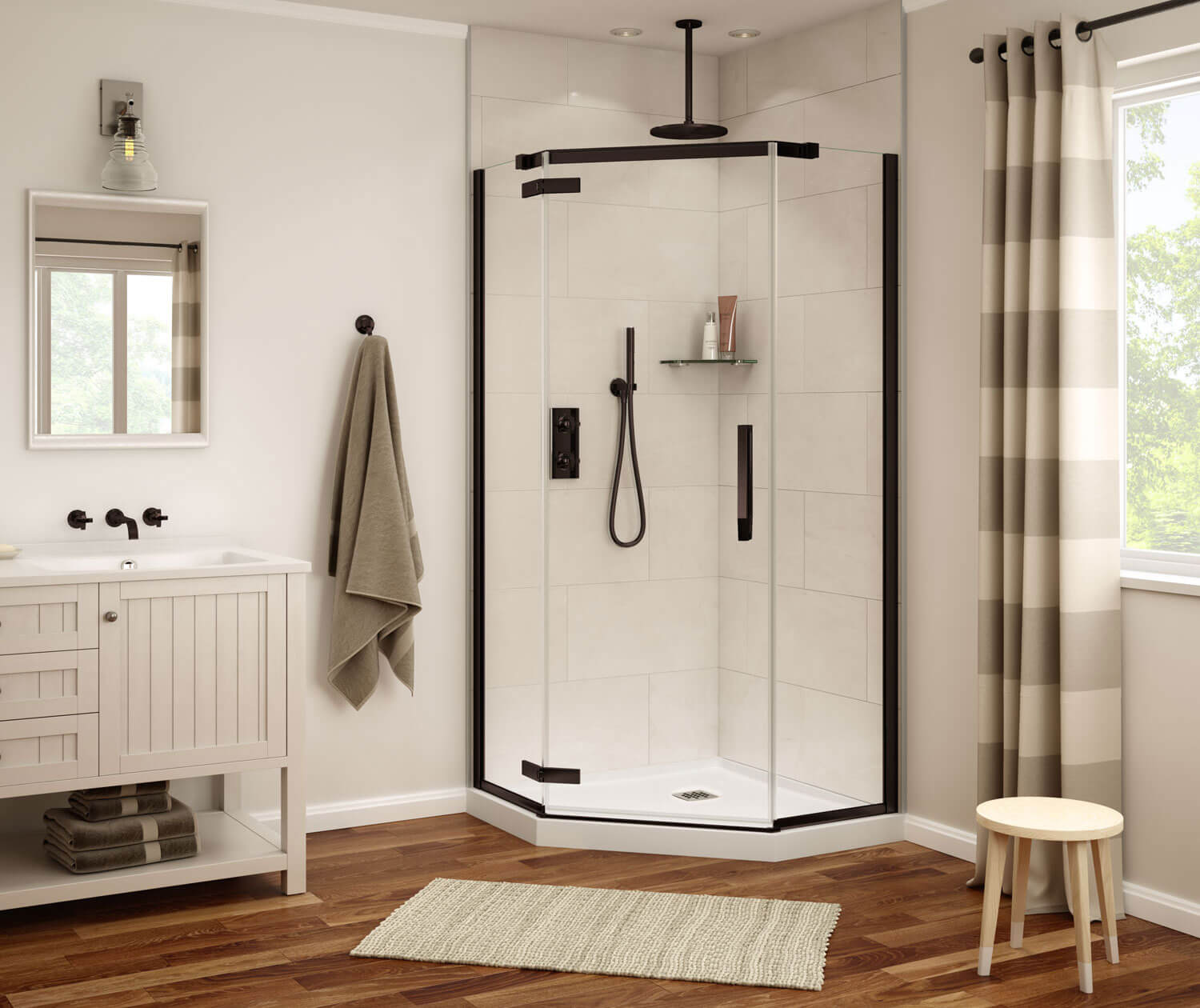 Davana Neo-angle 38 x 38 x 75 in. 8mm Pivot Shower Door for Corner Installation with Clear glass in Dark Bronze - Plumbing Market