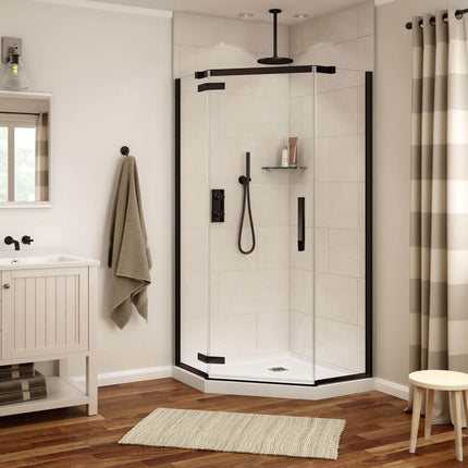 Davana Neo-angle 38 x 38 x 75 in. 8mm Pivot Shower Door for Corner Installation with Clear glass in Dark Bronze - Plumbing Market