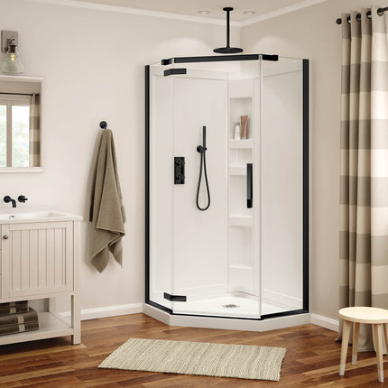 Davana Neo-angle 38 x 38 x 75 in. 8mm Pivot Shower Door for Corner Installation with Clear glass in Matte Black - Plumbing Market