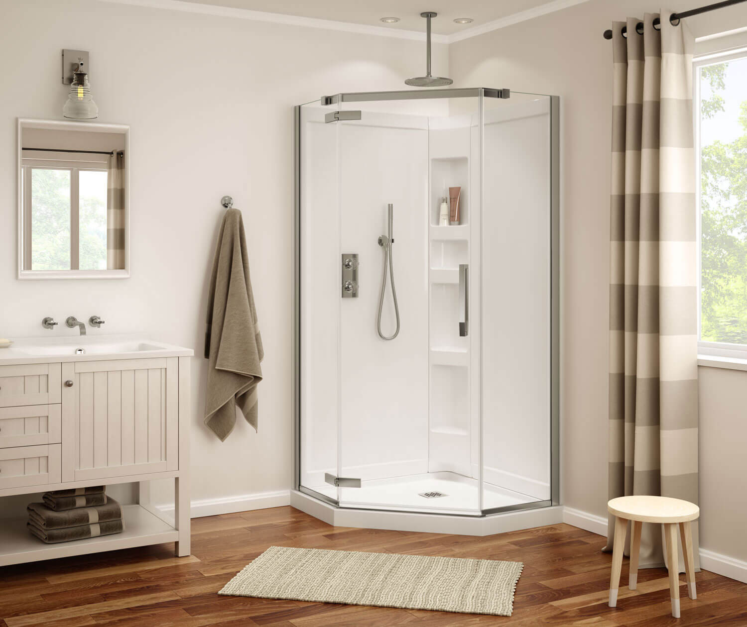 Davana Neo-angle 40 x 40 x 75 in. 8mm Pivot Shower Door for Corner Installation with Clear glass in Brushed Nickel - Plumbing Market
