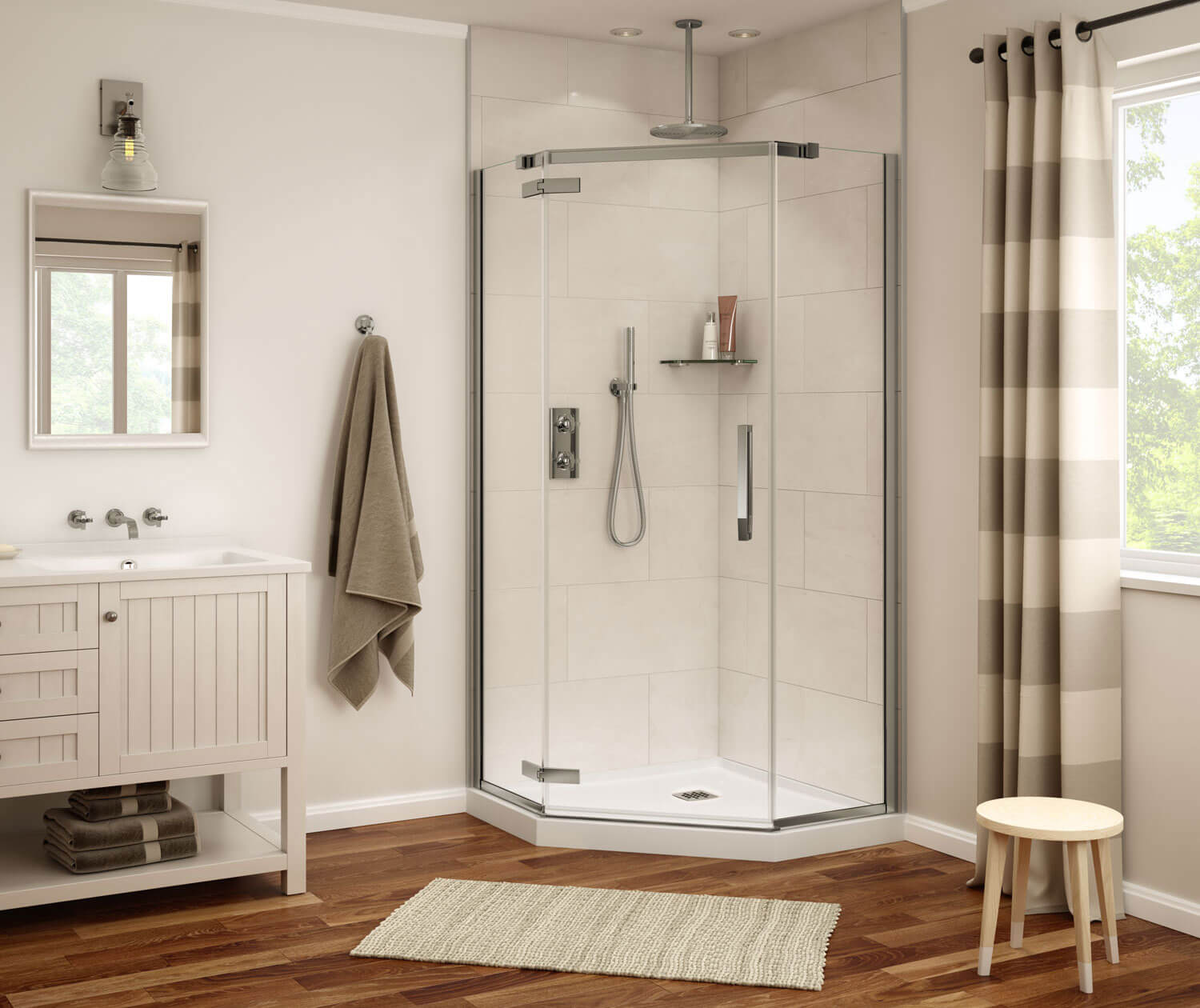 Davana Neo-angle 40 x 40 x 75 in. 8mm Pivot Shower Door for Corner Installation with Clear glass in Brushed Nickel - Plumbing Market