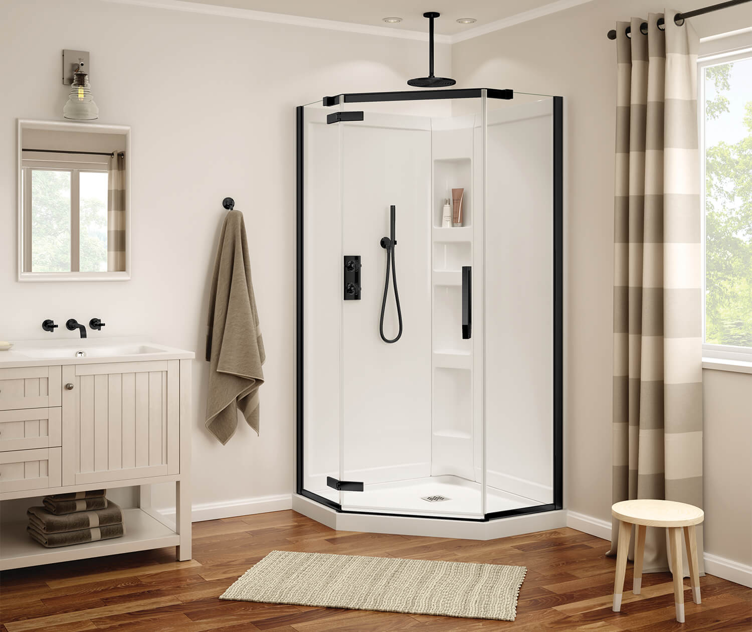 Davana Neo-angle 40 x 40 x 75 in. 8mm Pivot Shower Door for Corner Installation with Clear glass in Matte Black - Plumbing Market