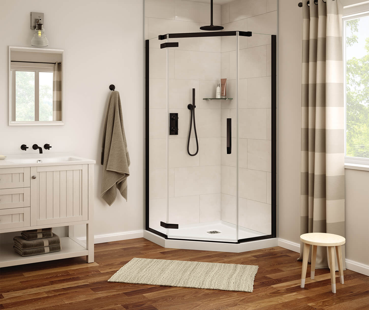 Davana Neo-angle 40 x 40 x 75 in. 8mm Pivot Shower Door for Corner Installation with Clear glass in Matte Black - Plumbing Market