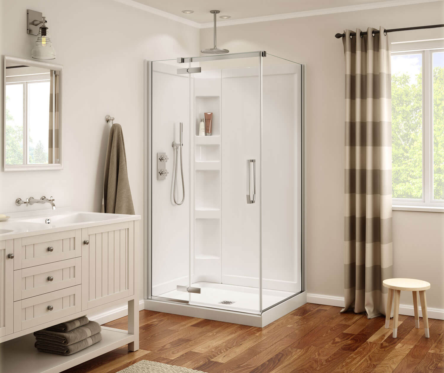 Davana Rectangular 42 x 34 x 75 in. 8mm Pivot Shower Door for Corner Installation with Clear glass in Chrome - Plumbing Market
