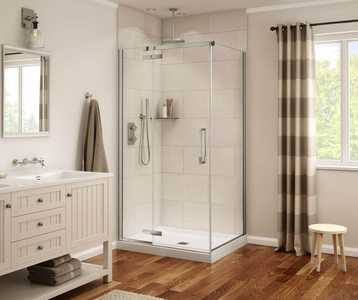Davana Rectangular 42 x 34 x 75 in. 8mm Pivot Shower Door for Corner Installation with Clear glass in Chrome - Plumbing Market