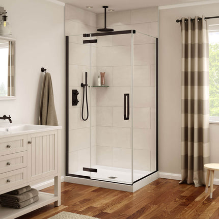 Davana Rectangular 42 x 34 x 75 in. 8mm Pivot Shower Door for Corner Installation with Clear glass in Dark Bronze - Plumbing Market