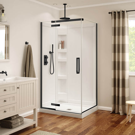 Davana Rectangular 42 x 34 x 75 in. 8mm Pivot Shower Door for Corner Installation with Clear glass in Matte Black - Plumbing Market