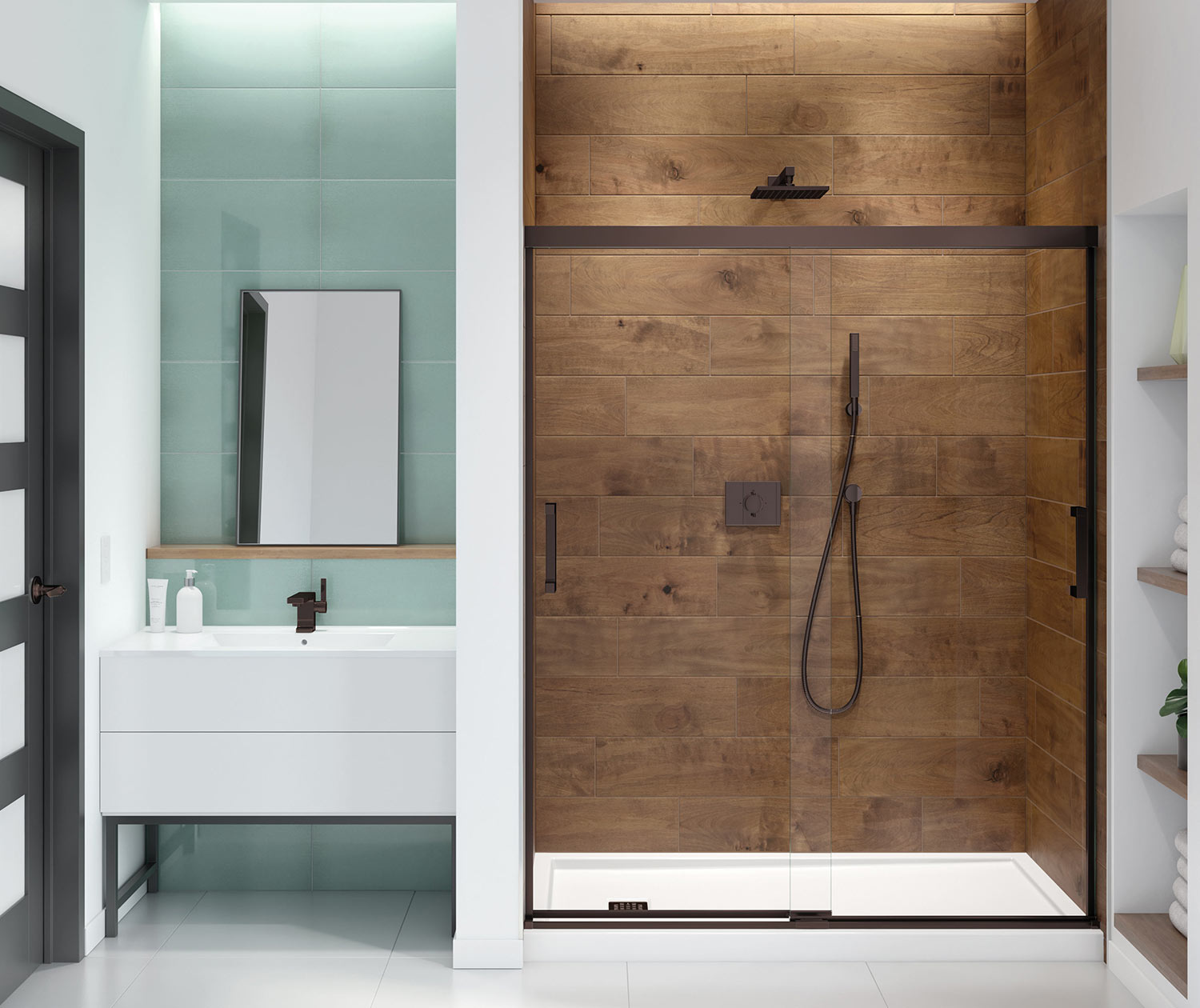 Incognito 70 56-59 x 70 ½ in. 6 mm Bypass Shower Door for Alcove Installation with Clear glass in Dark Bronze - Plumbing Market