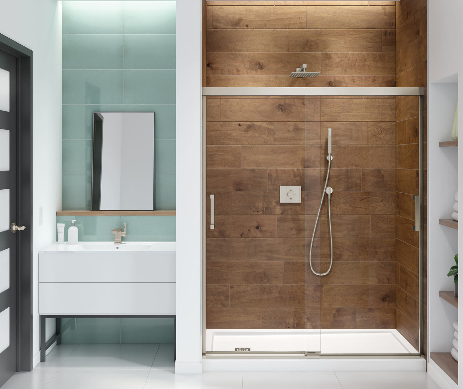 Incognito 70 56-59 x 70 ½ in. 6 mm Bypass Shower Door for Alcove Installation with Clear glass in Brushed Nickel - Plumbing Market