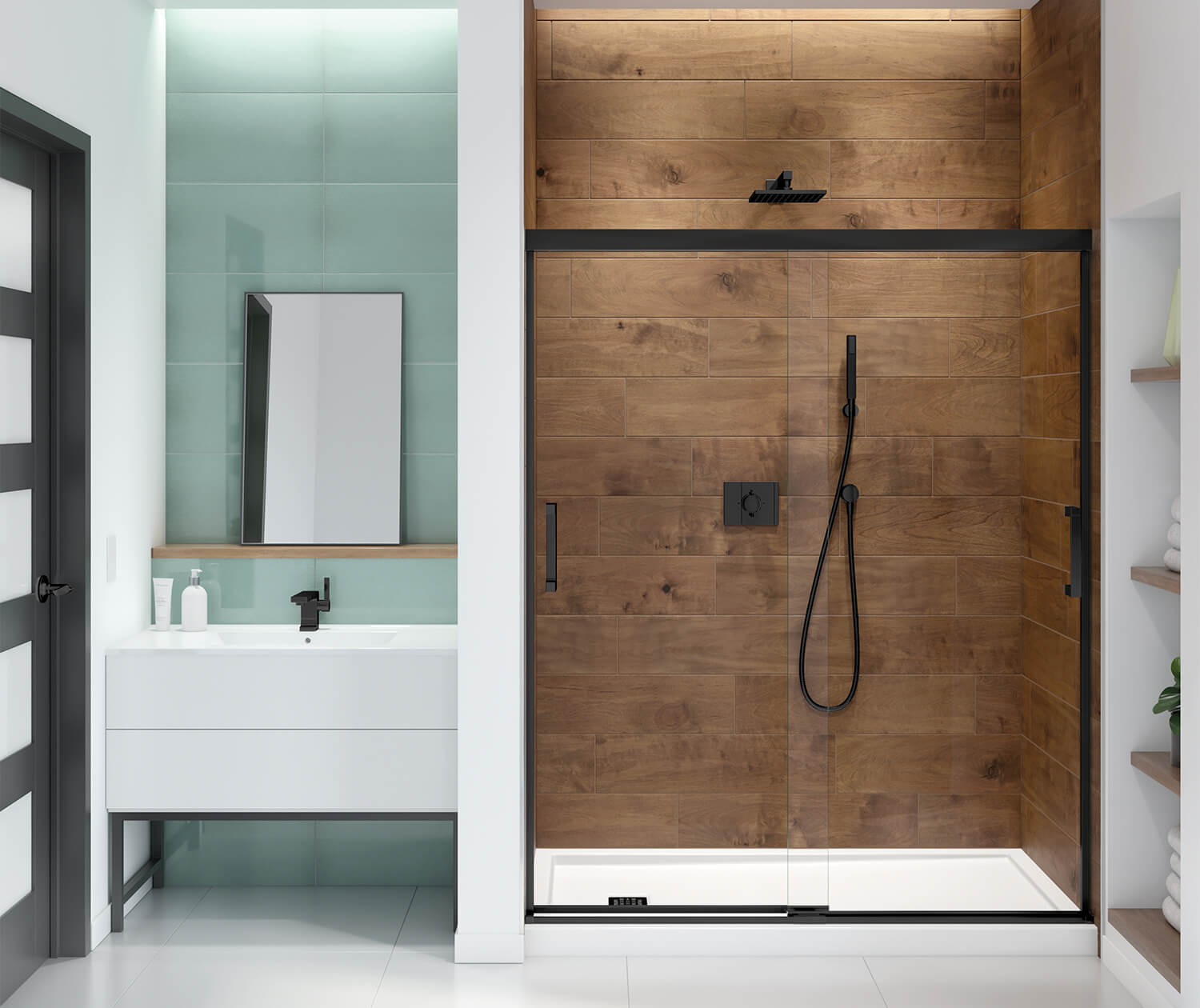 Incognito 70 56-59 x 70 ½ in. 6 mm Bypass Shower Door for Alcove Installation with Clear glass in Matte Black - Plumbing Market