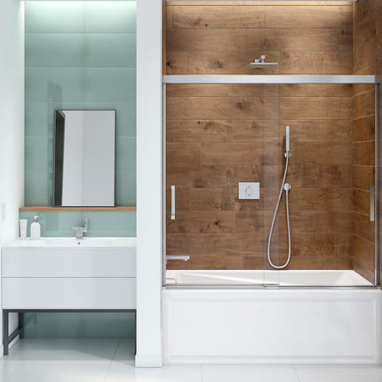 Incognito 57 56-59 x 56 ¾ in. 6 mm Bypass Tub Door for Alcove Installation with Clear glass in Chrome - Plumbing Market