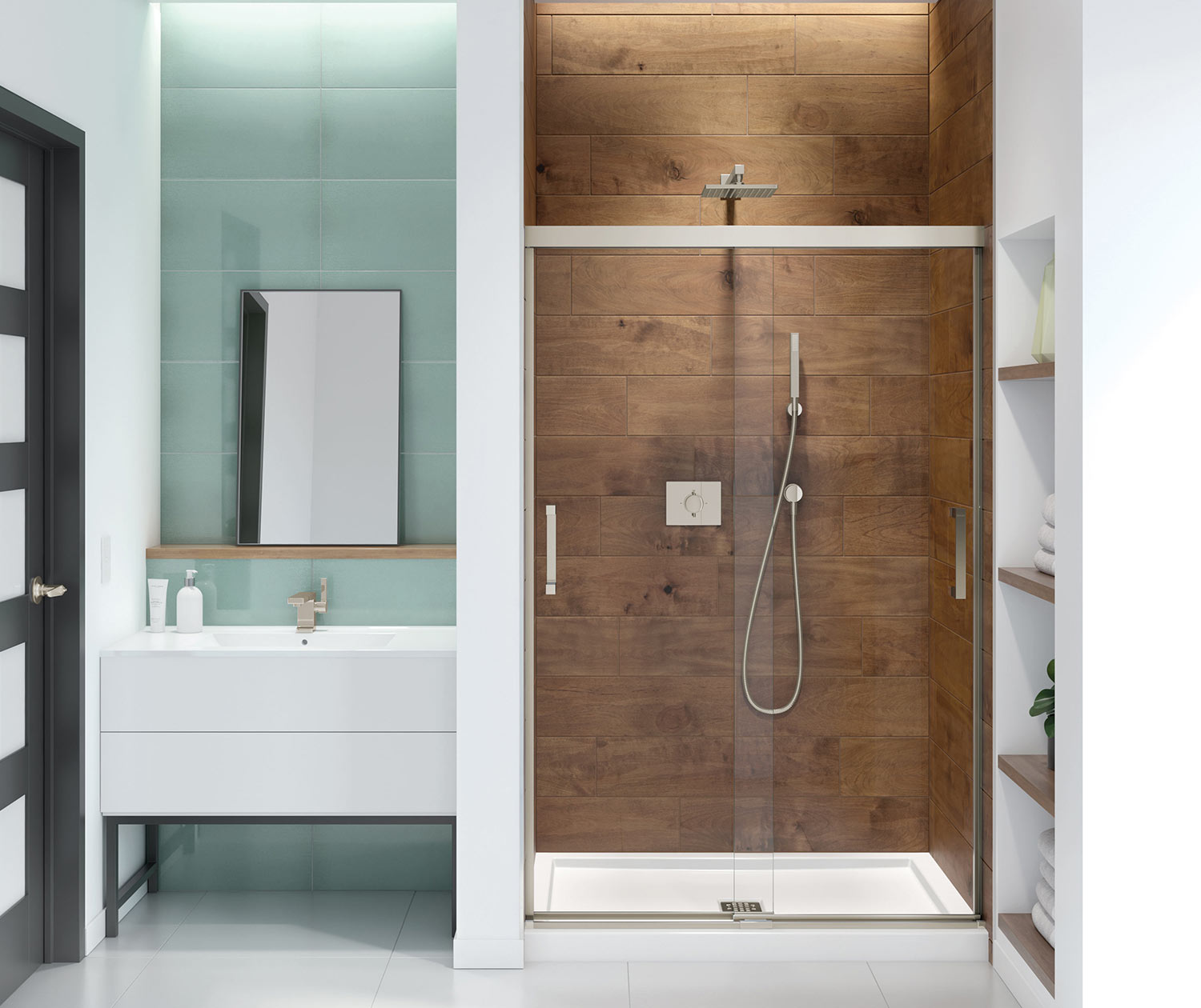 Incognito 70 44-47 x 70 ½ in. 8 mm Bypass Shower Door for Alcove Installation with Clear glass in Brushed Nickel - Plumbing Market