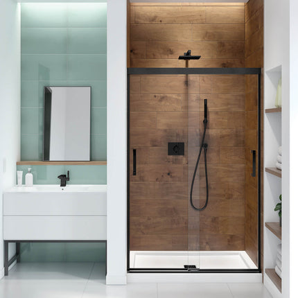 Incognito 70 44-47 x 70 ½ in. 8mm Bypass Shower Door for Alcove Installation with Clear glass in Matte Black - Plumbing Market