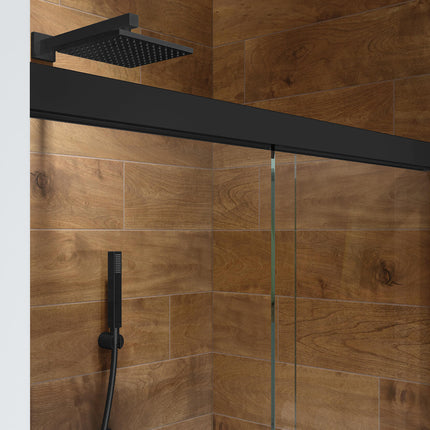 Incognito 57 56-59 x 56 ¾ in. 8mm Bypass Tub Door for Alcove Installation with Clear glass in Matte Black - Plumbing Market