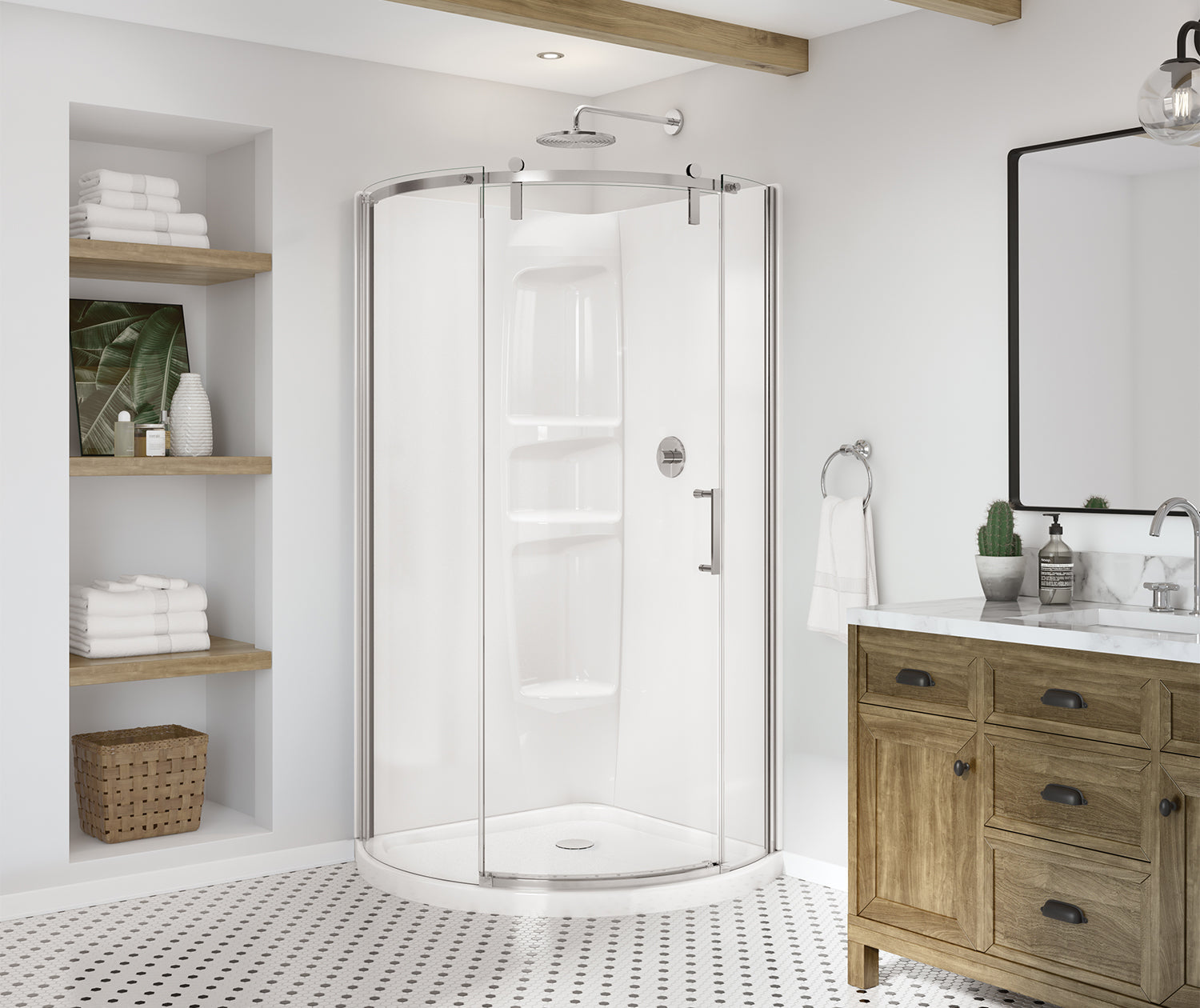 Maax Outback Round 36 x 36 x 75 5/8 in. 8mm Sliding Shower Door for Corner Installation with Clear glass in Chrome 139410-900-084-001 - Plumbing Market