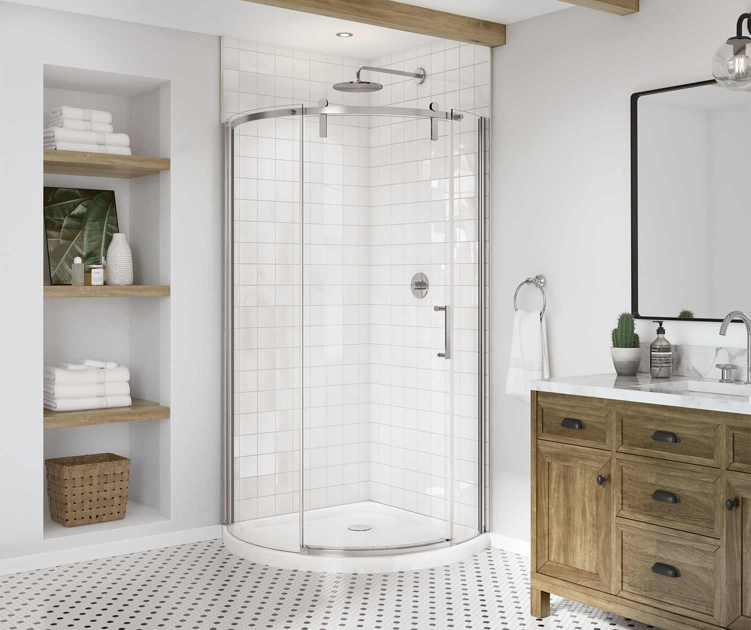 Maax Outback Round 36 x 36 x 75 5/8 in. 8mm Sliding Shower Door for Corner Installation with Clear glass in Chrome 139410-900-084-001 - Plumbing Market