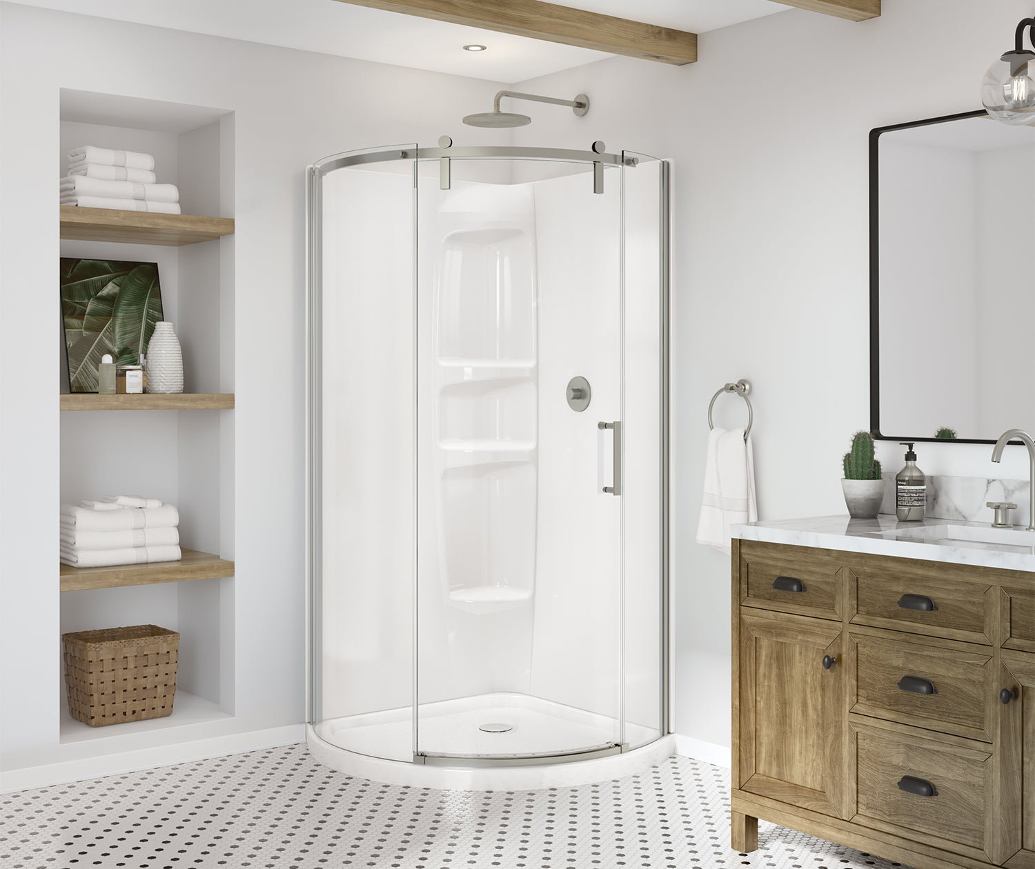 Maax Outback Round 36 x 36 x 75 5/8 in. 8mm Sliding Shower Door for Corner Installation with Clear glass in Brushed Nickel 139410-900-305-001 - Plumbing Market