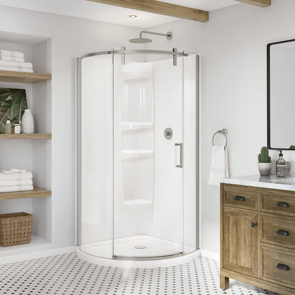 Maax Outback Round 36 x 36 x 75 5/8 in. 8mm Sliding Shower Door for Corner Installation with Clear glass in Brushed Nickel 139410-900-305-001 - Plumbing Market