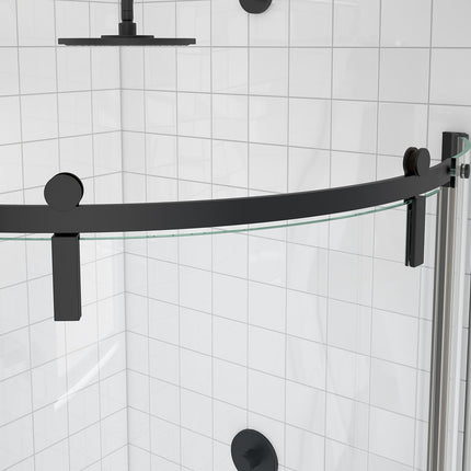 Maax Outback Round 36 x 36 x 75 5/8 in. 8mm Sliding Shower Door for Corner Installation with Clear glass in Matte Black 139410-900-340-001 - Plumbing Market