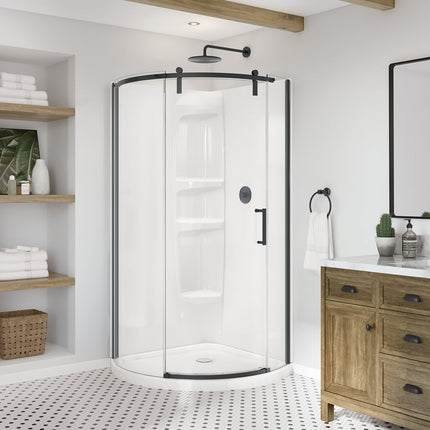 Maax Outback Round 36 x 36 x 75 5/8 in. 8mm Sliding Shower Door for Corner Installation with Clear glass in Matte Black 139410-900-340-001 - Plumbing Market