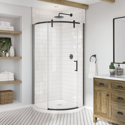 Maax Outback Round 36 x 36 x 75 5/8 in. 8mm Sliding Shower Door for Corner Installation with Clear glass in Matte Black 139410-900-340-001 - Plumbing Market