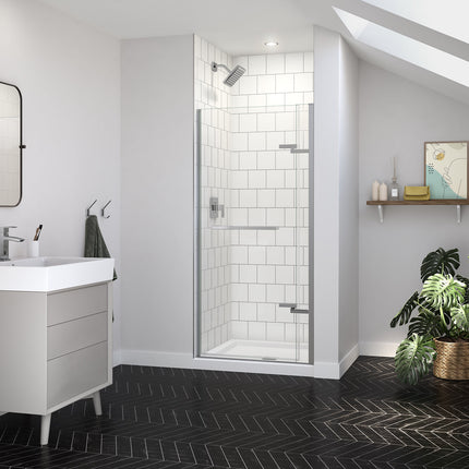 Reveal Sleek 71 32 1/2-35 1/2 x 71 1/2 in. 8mm Pivot Shower Door for Alcove Installation with Clear glass in Chrome - Plumbing Market