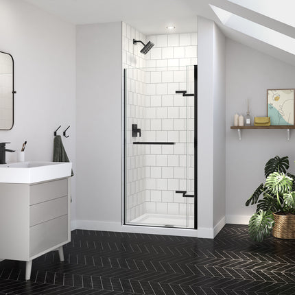 Reveal Sleek 71 32 1/2-35 1/2 x 71 1/2 in. 8mm Pivot Shower Door for Alcove Installation with Clear glass in Matte Black - Plumbing Market