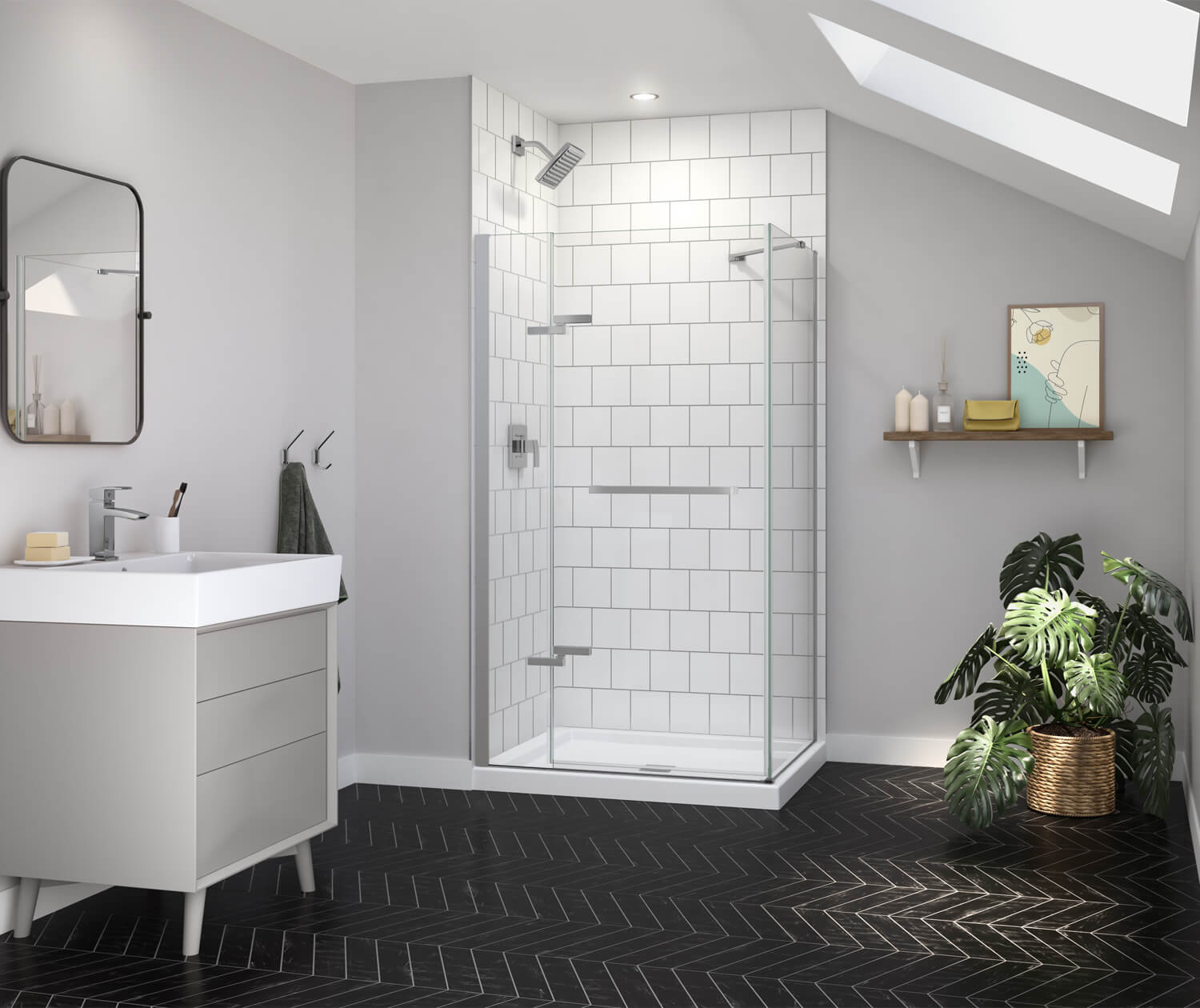 Reveal Sleek 71 38-41 x 71 1/2 in. 8mm Pivot Shower Door for Alcove Installation with Clear glass in Chrome - Plumbing Market