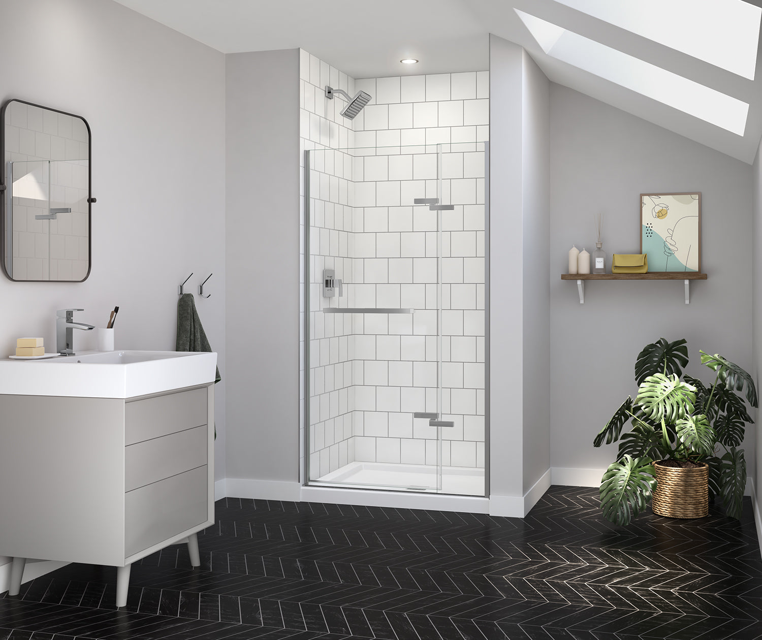 Reveal Sleek 71 38-41 x 71 1/2 in. 8mm Pivot Shower Door for Alcove Installation with Clear glass in Chrome - Plumbing Market