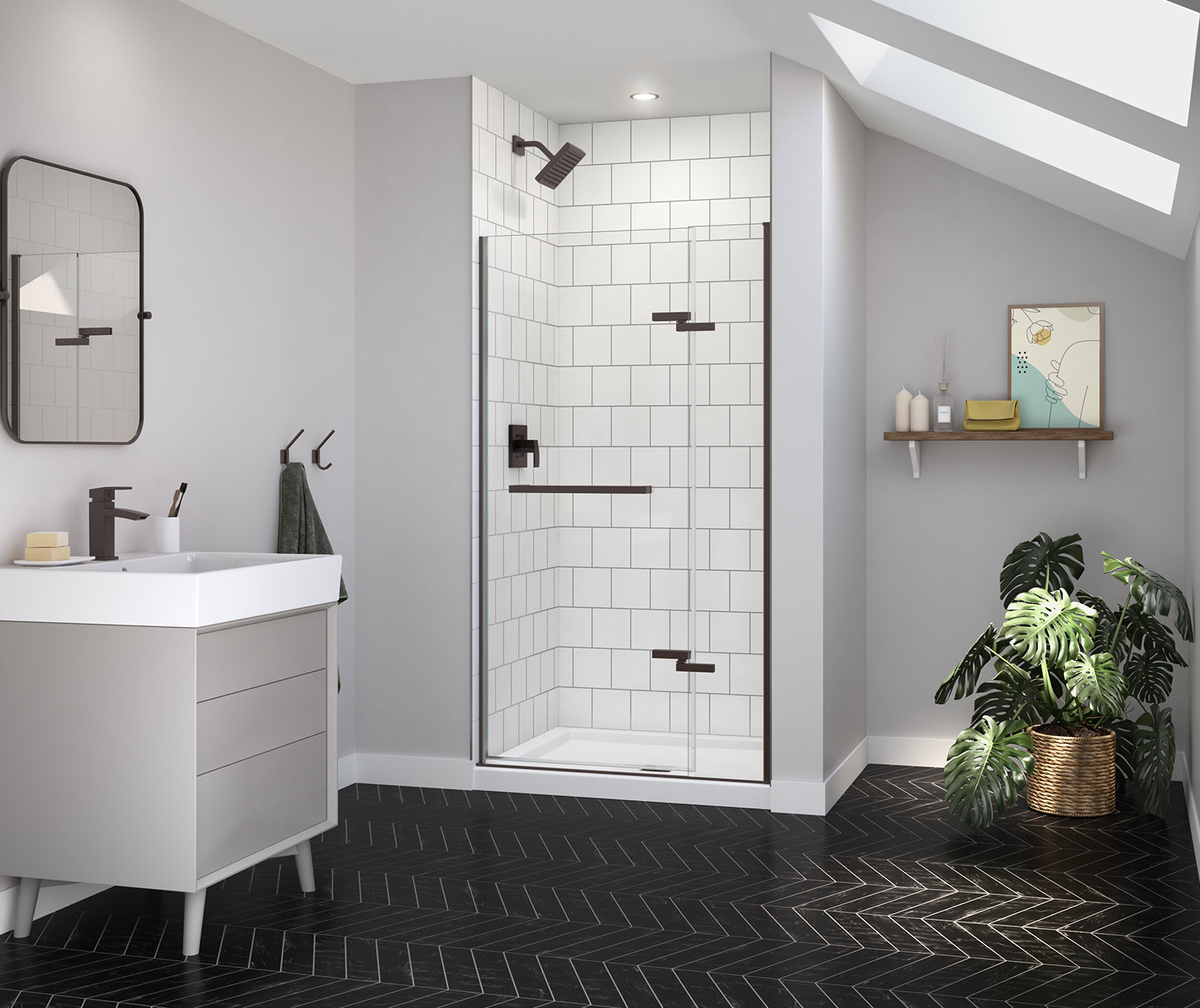Reveal Sleek 71 38-41 x 71 1/2 in. 8 mm Pivot Shower Door for Alcove Installation with Clear glass in Dark Bronze - Plumbing Market