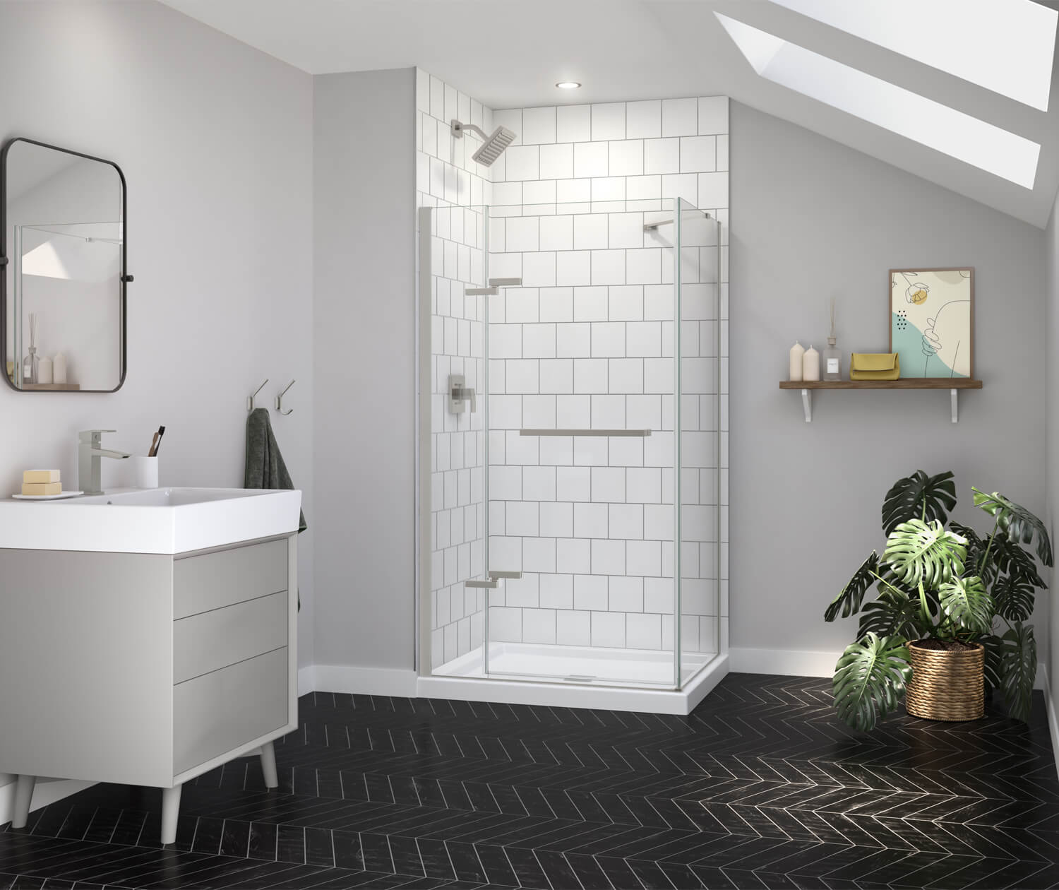Reveal Sleek 71 38-41 x 71 1/2 in. 8mm Pivot Shower Door for Alcove Installation with Clear glass in Brushed Nickel - Plumbing Market