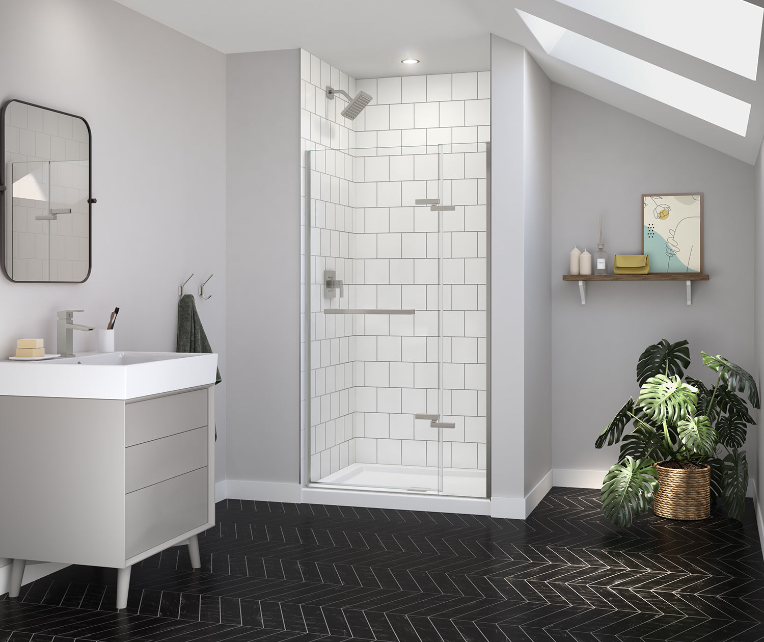 Reveal Sleek 71 38-41 x 71 1/2 in. 8mm Pivot Shower Door for Alcove Installation with Clear glass in Brushed Nickel - Plumbing Market