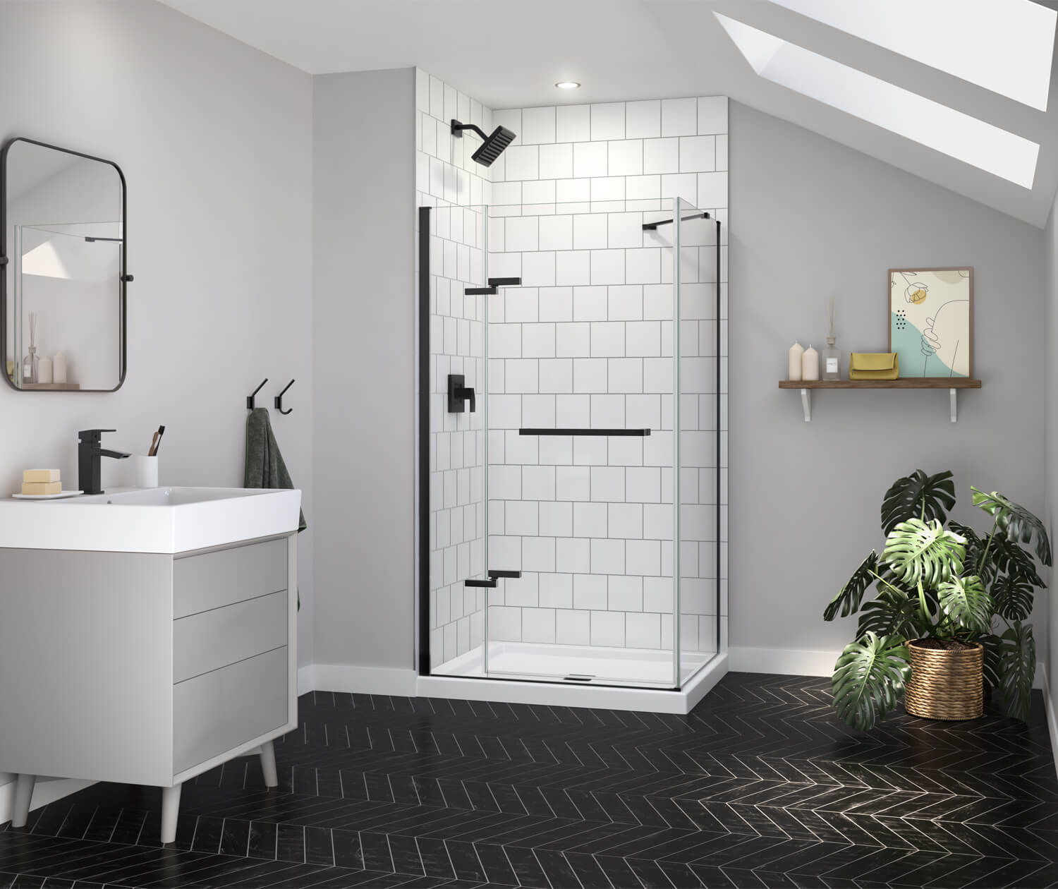 Reveal Sleek 71 38-41 x 71 1/2 in. 8mm Pivot Shower Door for Alcove Installation with Clear glass in Matte Black - Plumbing Market